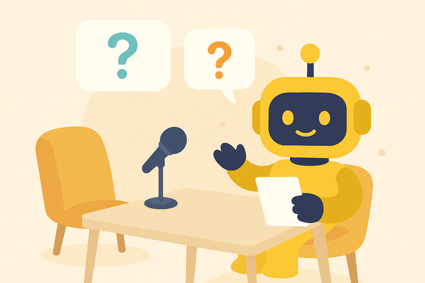 AI robot interview illustration representing startup leadership and entrepreneurship